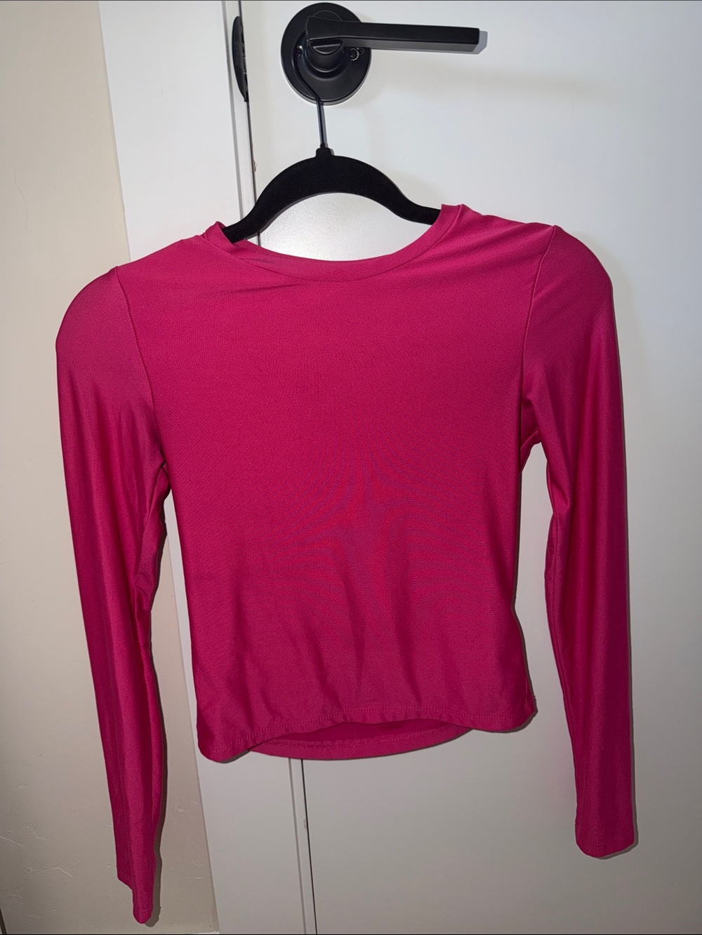 Long-Sleeve Crewneck Top in Vibrant Fuchsia